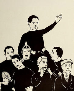 vintage football art players cheering