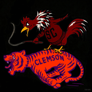 South Carolina Gamecock Whipping Clemson Tiger Cartoon