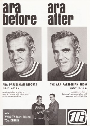 wndu tv south bend indiana notre dame ara parseghian show football ad poster retro television sports