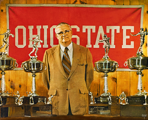 woody hayes ohio state banner  and trophies art