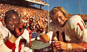 Greg Pruitt and Jack Mildren Celebrate OU Win Over Texas