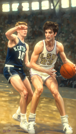 Pete Maravich LSU Tigers Basketball Art by Row One Brand