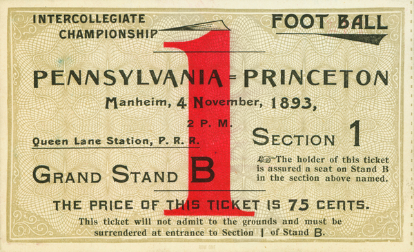 1893 Penn vs. Princeton Tigers Football Ticket Art Print