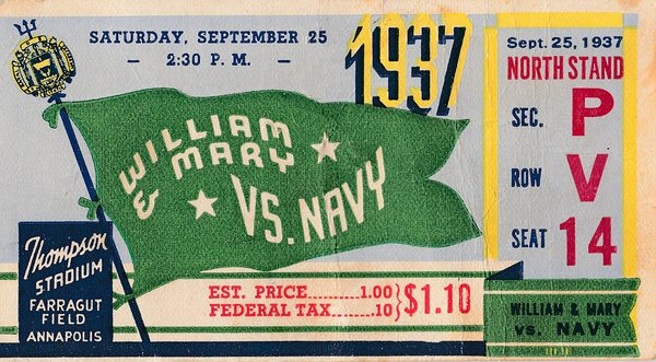 1937 William & Mary Tribe at Navy Midshipmen Print