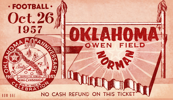 1957 Oklahoma Sooners Football Ticket Remix Art  Print
