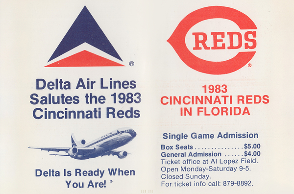 1983 Delta Airlines Cincinnati Reds Ad Print