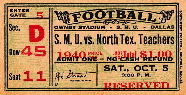 1940 North Texas Teachers College Eagles at SMU Mustangs Print