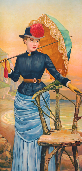 Late 1800s Woman With Umbrella  Print