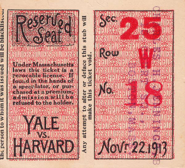 1913 Yale vs. Harvard Football Ticket Stub Art Print