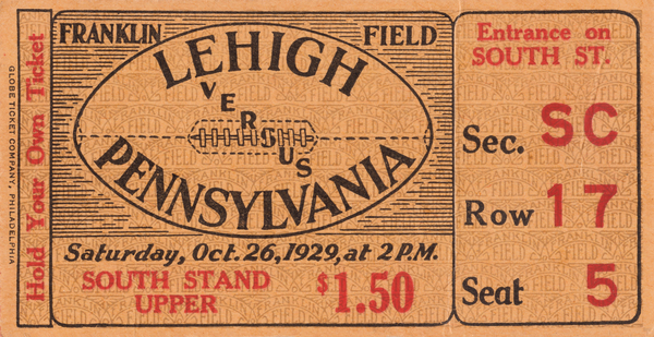 1929 Lehigh vs. Pennsylvania Football Ticket Print Print