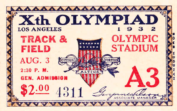 1932 Olympics Track Ticket Stub Print