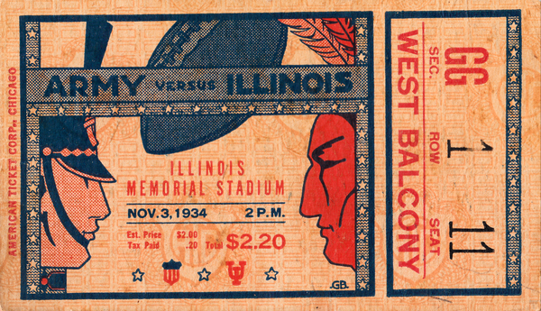 1934 Army vs. Illinois Football Ticket Stub Print