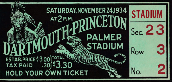 1934 Dartmouth vs. Princeton Ticket Art | Row 1  Print