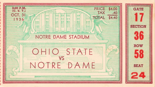 1936 notre dame ohio state football ticket stub sports art Print