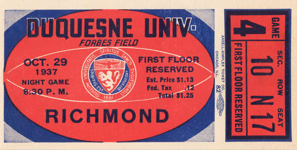 1937 Duquesne Duke vs. Richmond Spiders Ticket Stub Print Print
