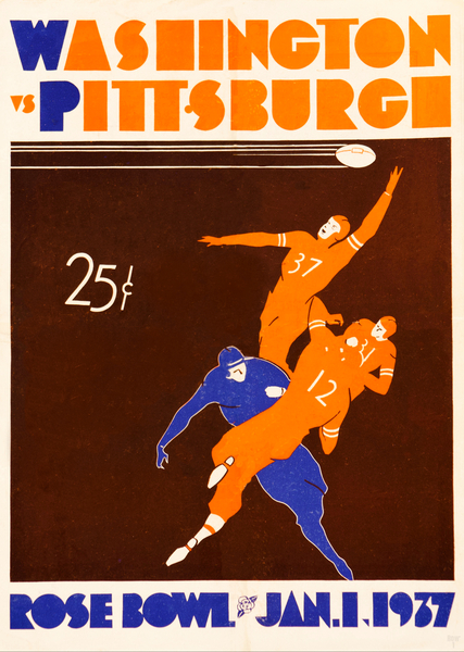 1937 Washington Huskies vs. Pitt Panthers Rose Bowl Art by Row One Brand