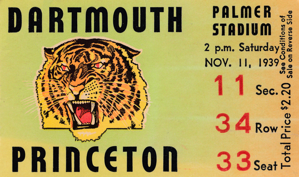 1939 Dartmouth vs. Princeton Football Ticket Stub Art Print