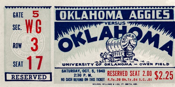 1940 Oklahoma A&M vs. Oklahoma Sooners Ticket Art Print