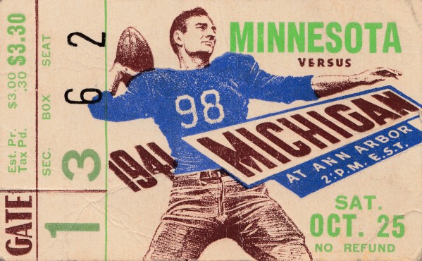 1941 Michigan vs. Minnesota Football Ticket Canvas Print