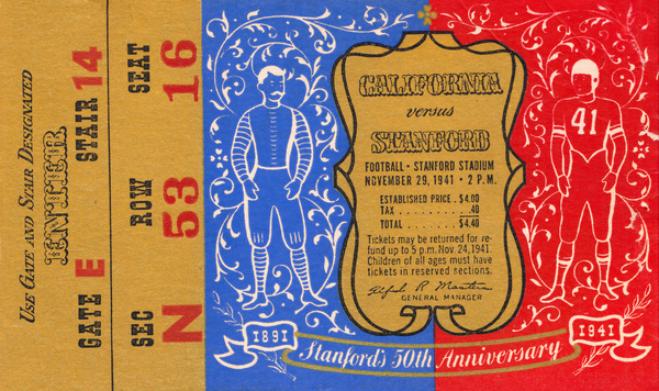 1941 Stanford vs. California Football Ticket Canvas Print