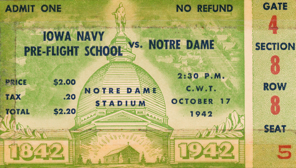 1942 Notre Dame Irish vs. Iowa Pre-Flight Seahawks Print