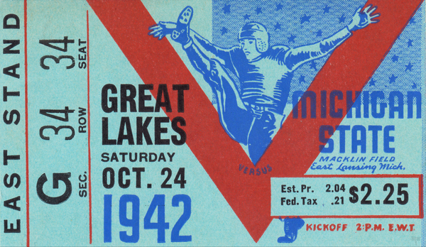 1942 Great Lakes vs. Michigan State Ticket Art Print