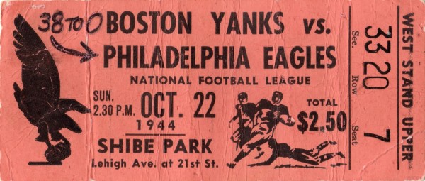 1944 Boston Yanks vs. Philadelphia Eagles Ticket Art Print