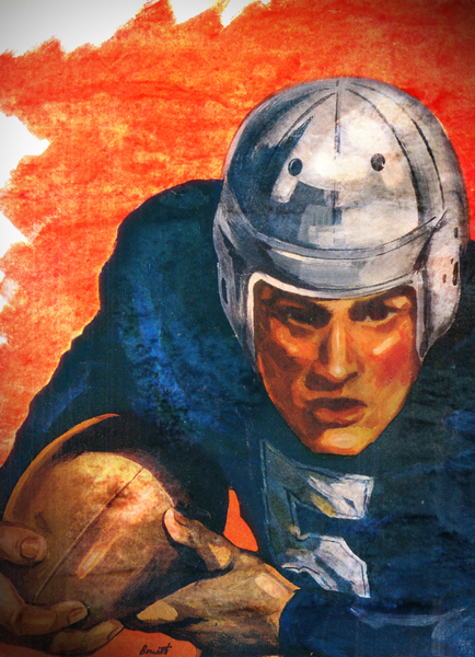 1946 Orange and Blue Vintage Football Player Art  Print