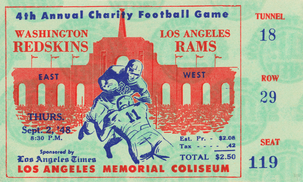 1948 Washington Redskins vs. LA Rams Ticket Art Print
