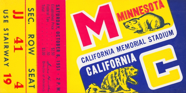 1951 Minnesota vs. California Football Ticket Art Print