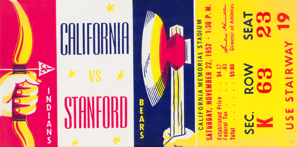1952 Cal Bears vs. Stanford Indians Football Ticket Print Print