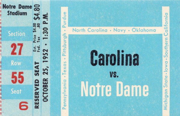 1952 north carolina tar heels notre dame irish college football sports ticket art south bend indiana Print