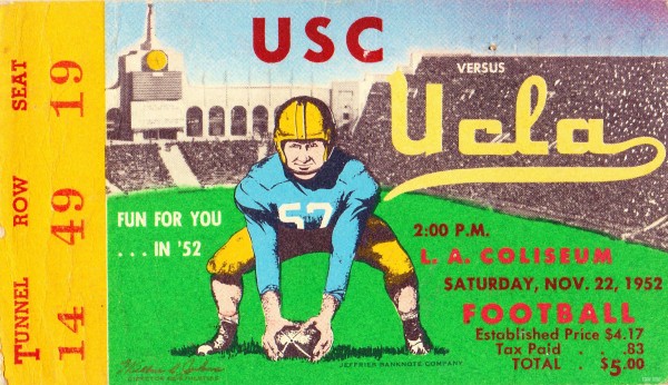 1952 USC vs. UCLA Vintage Football Ticket Art  Print