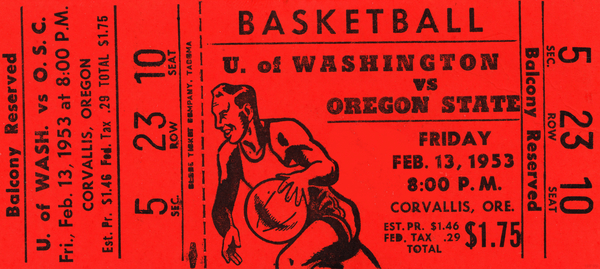 1953 Oregon State vs. Washington Basketball Ticket Canvas Print