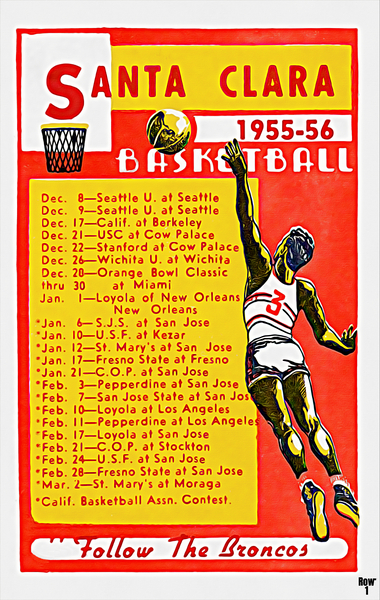 1955 Santa Clara Broncos Basketball Schedule Art Print