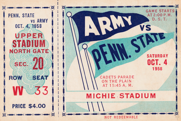 1958 Army vs. Penn State Football Ticket Art Print