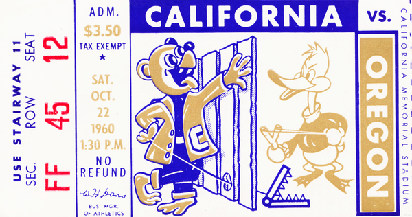 1960 Oregon Ducks vs. California Bears Football Ticket Canvas Print
