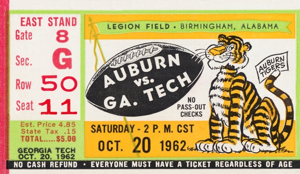 1962 Georgia Tech Yellow Jackets vs. Auburn Tigers Football Ticket Canvas Print