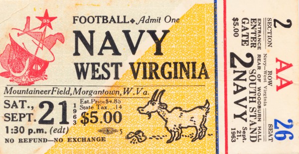 1963 Navy vs. West Virginia Mountaineers Ticket Stub Art Print