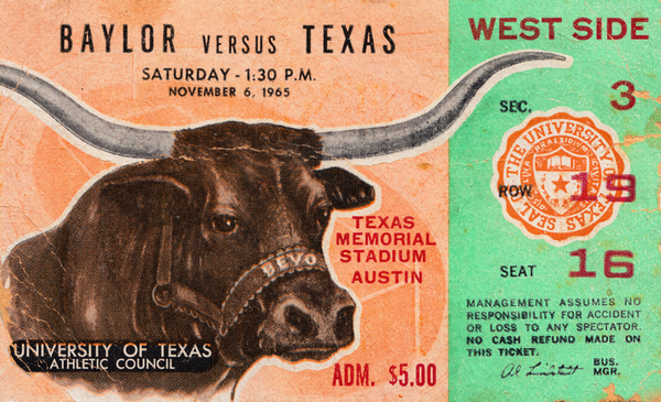 1965 Texas vs. Baylor Football Ticket Canvas Print