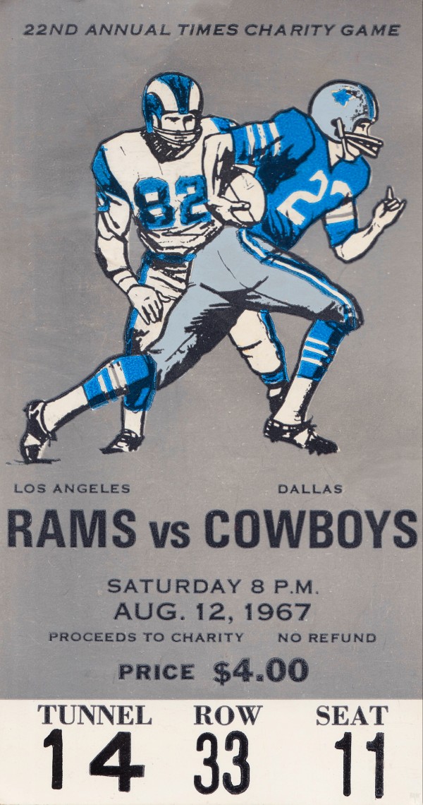 1967 LA Rams Dallas Cowboys Football Ticket Art by Row One