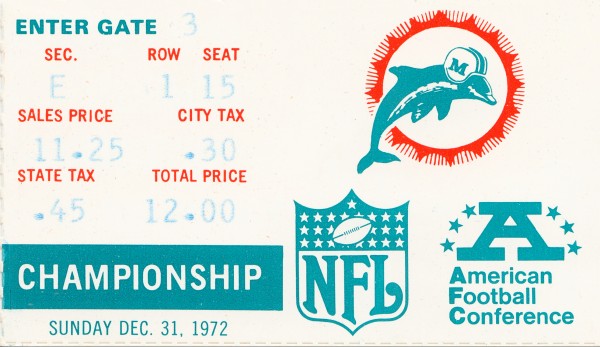 1972 Miami Dolphins Ticket Stub Art Print