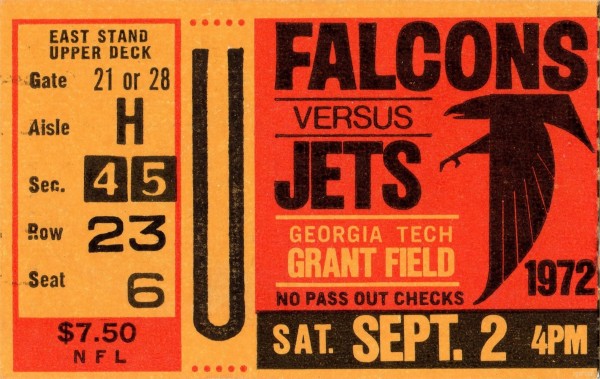 1972 Atlanta Falcons vs. New York Jets Ticket Art Print