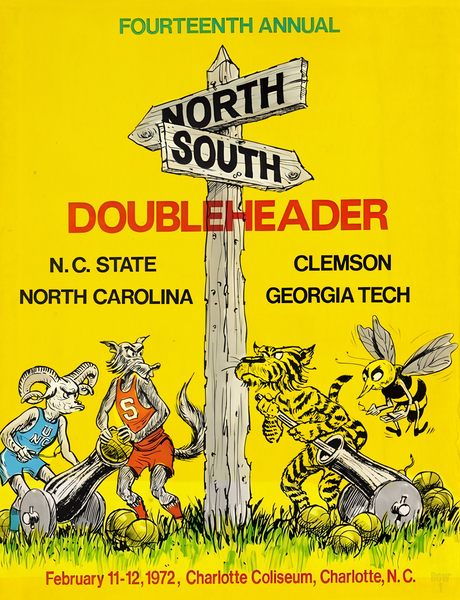 1972 College Basketball Doubleheader Cartoon Art Print