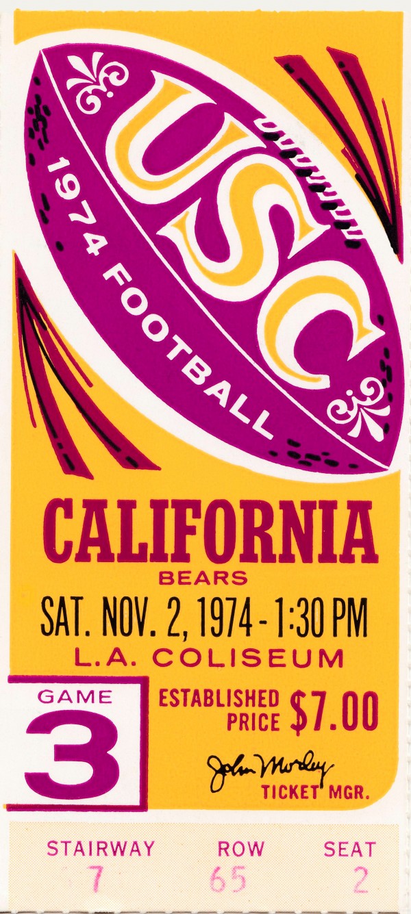 1974 Cal Bears at USC Trojans Football Ticket Art Print