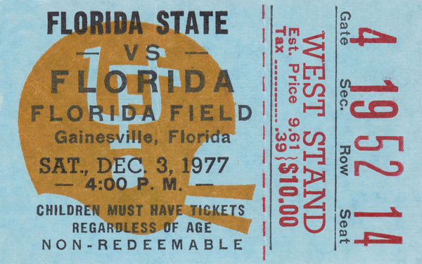 1977 Florida State vs. Florida Football Ticket Art Print