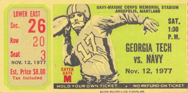 1977_College_Football_Navy vs. Georgia Tech_Memorial Stadium_Navy Ticket Art Print