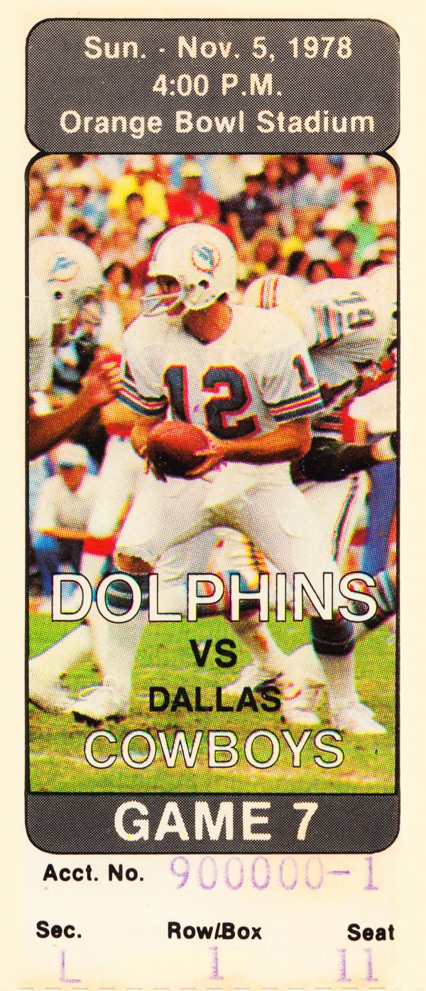 1978 Miami Dolphins vs. Dallas Cowboys Ticket Art Print