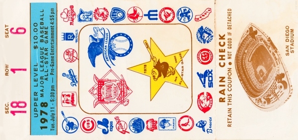 1978 San Diego Padres Baseball All-Star Ticket Canvas Print