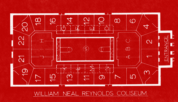 1982 William Neal Reynolds Coliseum NC State Map Art Print